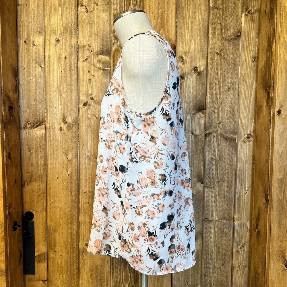 Pleione Large Floral Sleeveless Blouse Lace Silky Tank Shirt Romantic Feminine - Picture 5 of 9